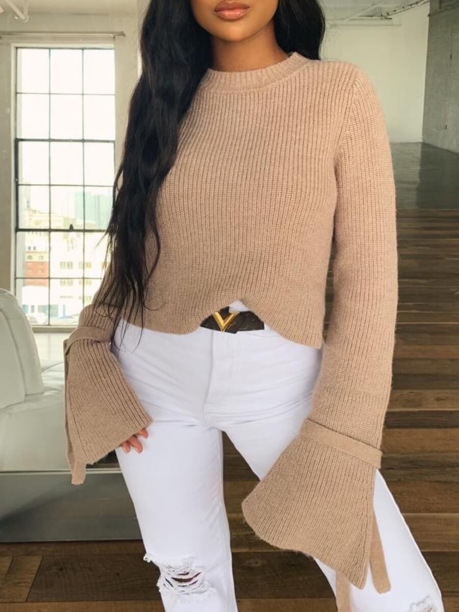 

Lovely Casual O Neck Basic Khaki Sweater