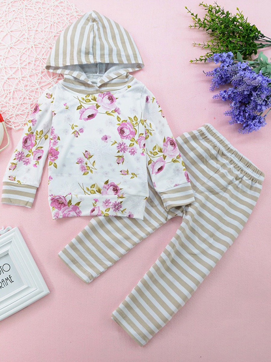 

lovely Casual Hooded Collar Plants Print Patchwork White Girl Two-piece Pants Set