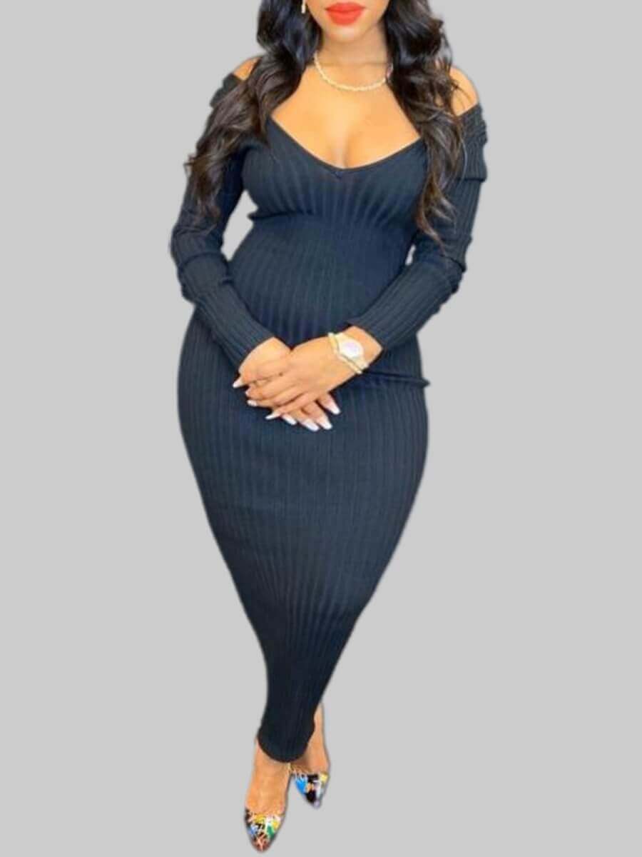 

Lovely Leisure V Neck Striped Blue Ankle Length Plus Size Dress