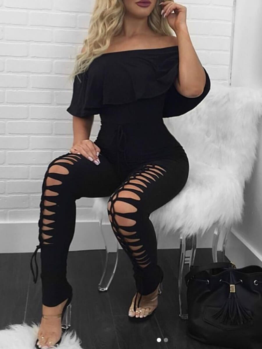 

LW SXY Bandage Hollow-out Design Jumpsuit, Black