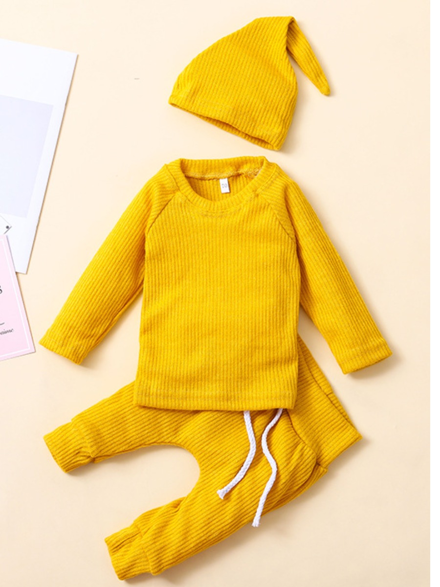 

lovely Leisure O Neck Striped Yellow Girl Two-piece Pants Set
