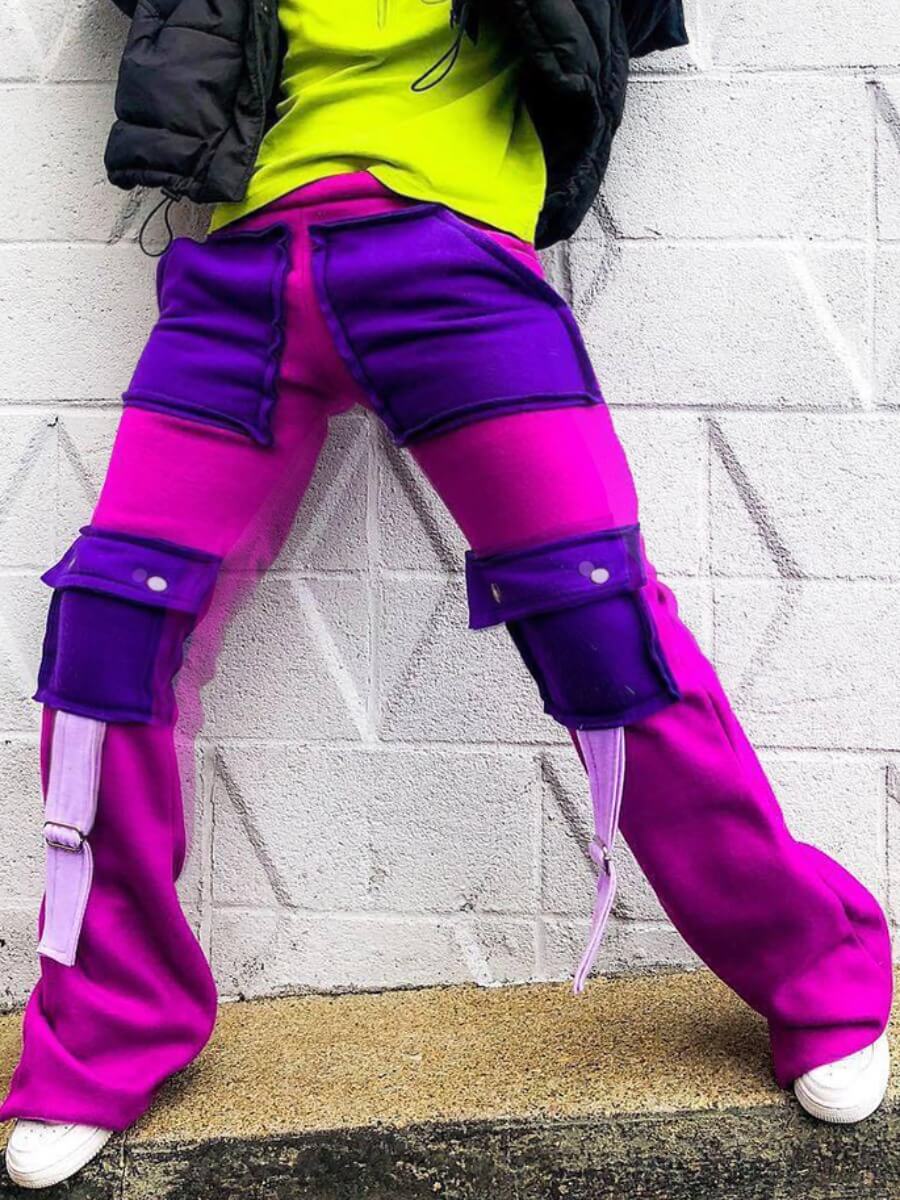 

Lovely Trendy Pocket Patched Purple Plus Size Pants