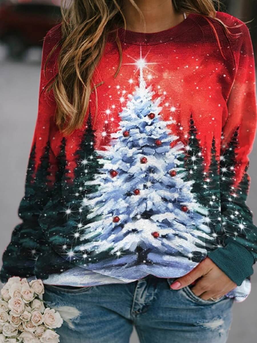 

Lovely Stylish O Neck Print Loose Red Plus Size Blouse