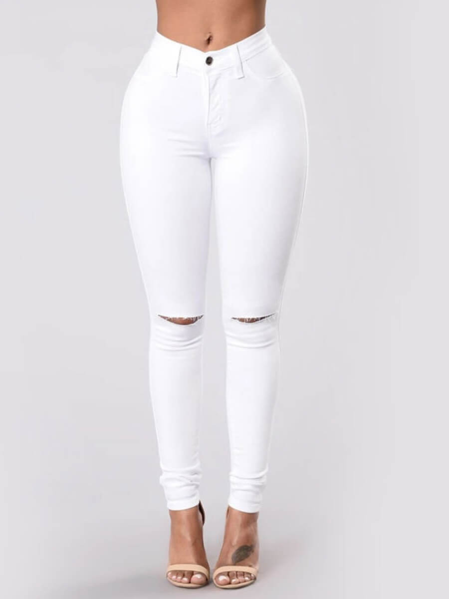 

LW Trendy Hollow-out White Jeans