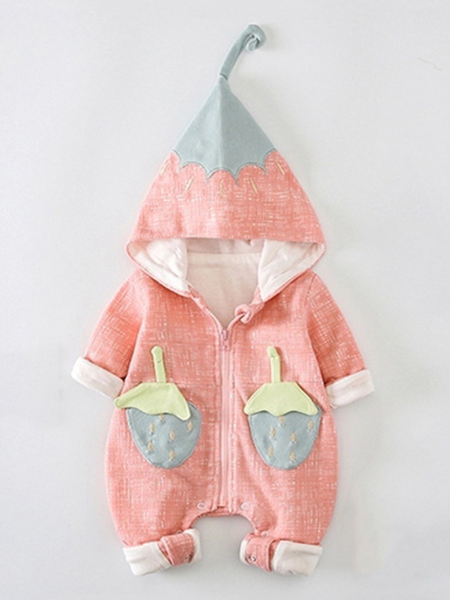 

lovely Sweet Hooded Collar Patchwork Red Girl One-piece Jumpsuit
