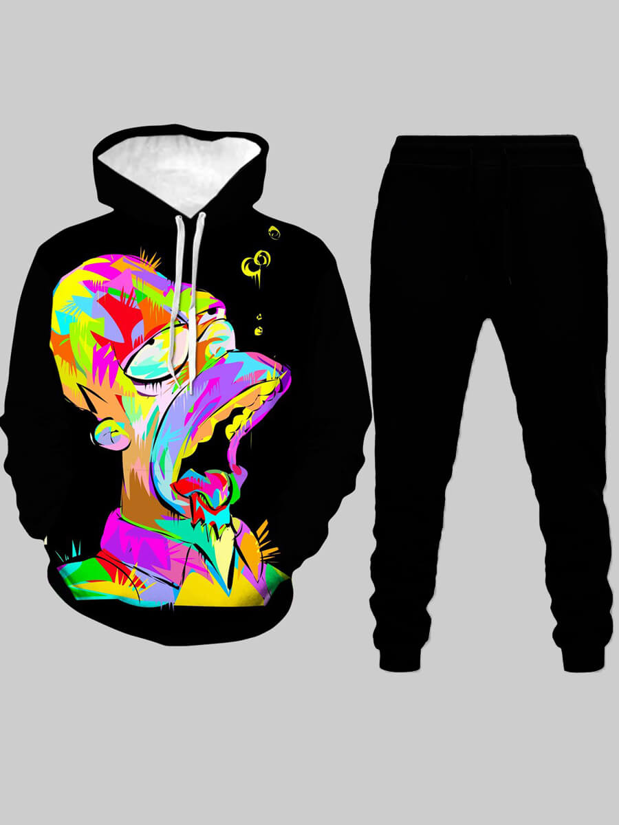 LW Men Street Hooded Collar Print Tracksuit Set
