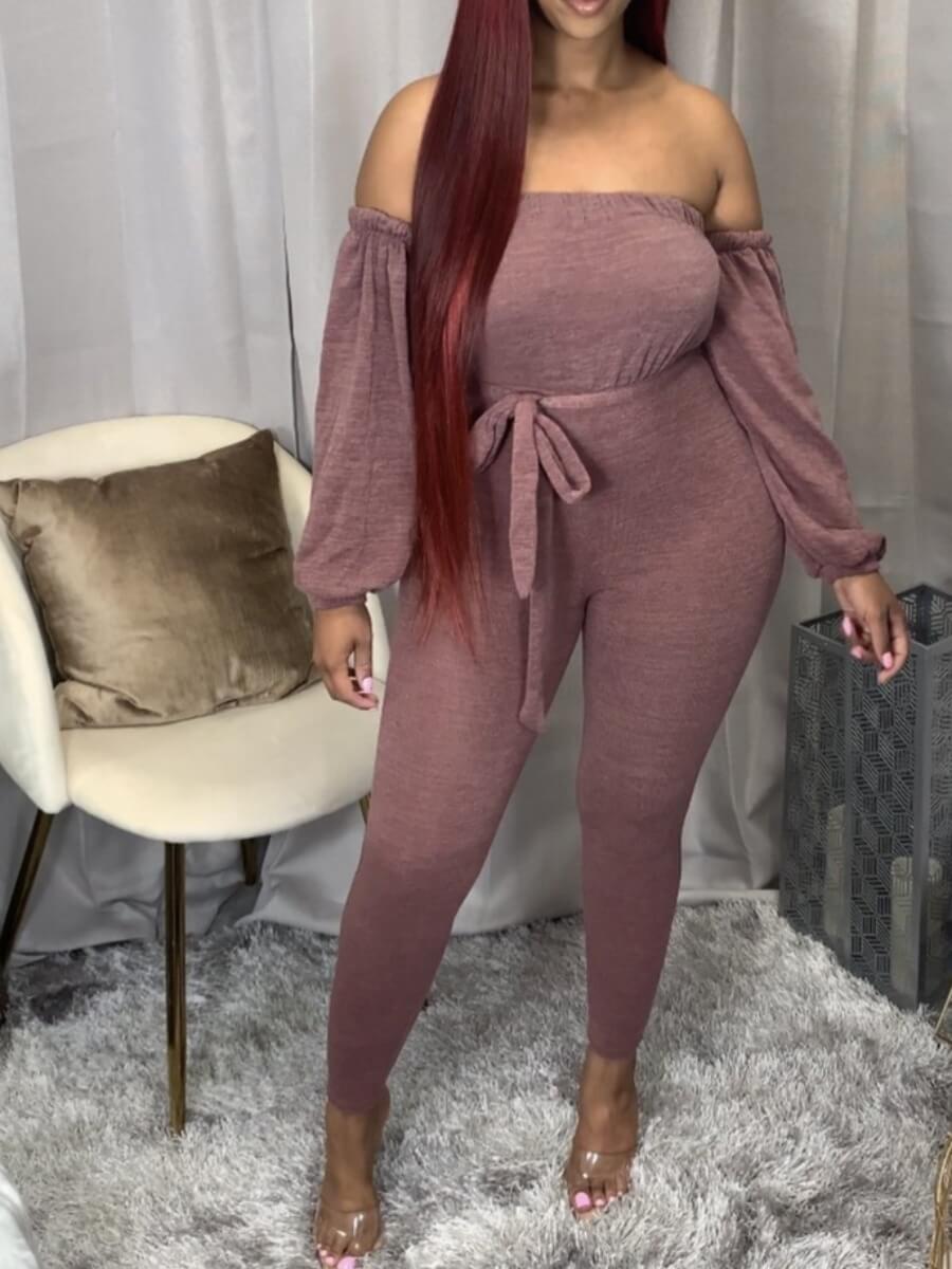

Lovely Trendy Dew Shoulder Brown One-piece Jumpsuit