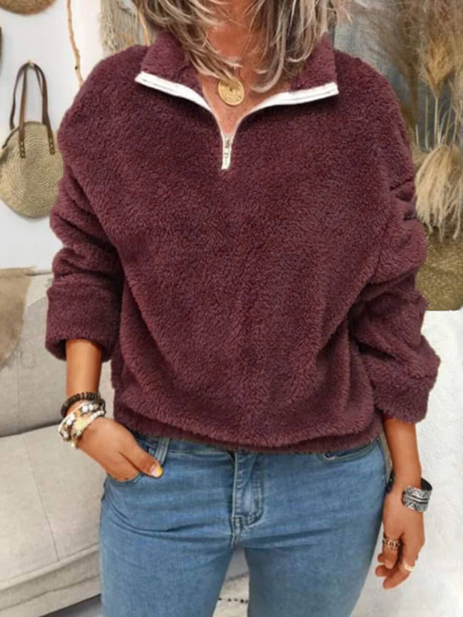 

Lovely Casual Turndown Collar Zipper Design Red Plus Size Sweater