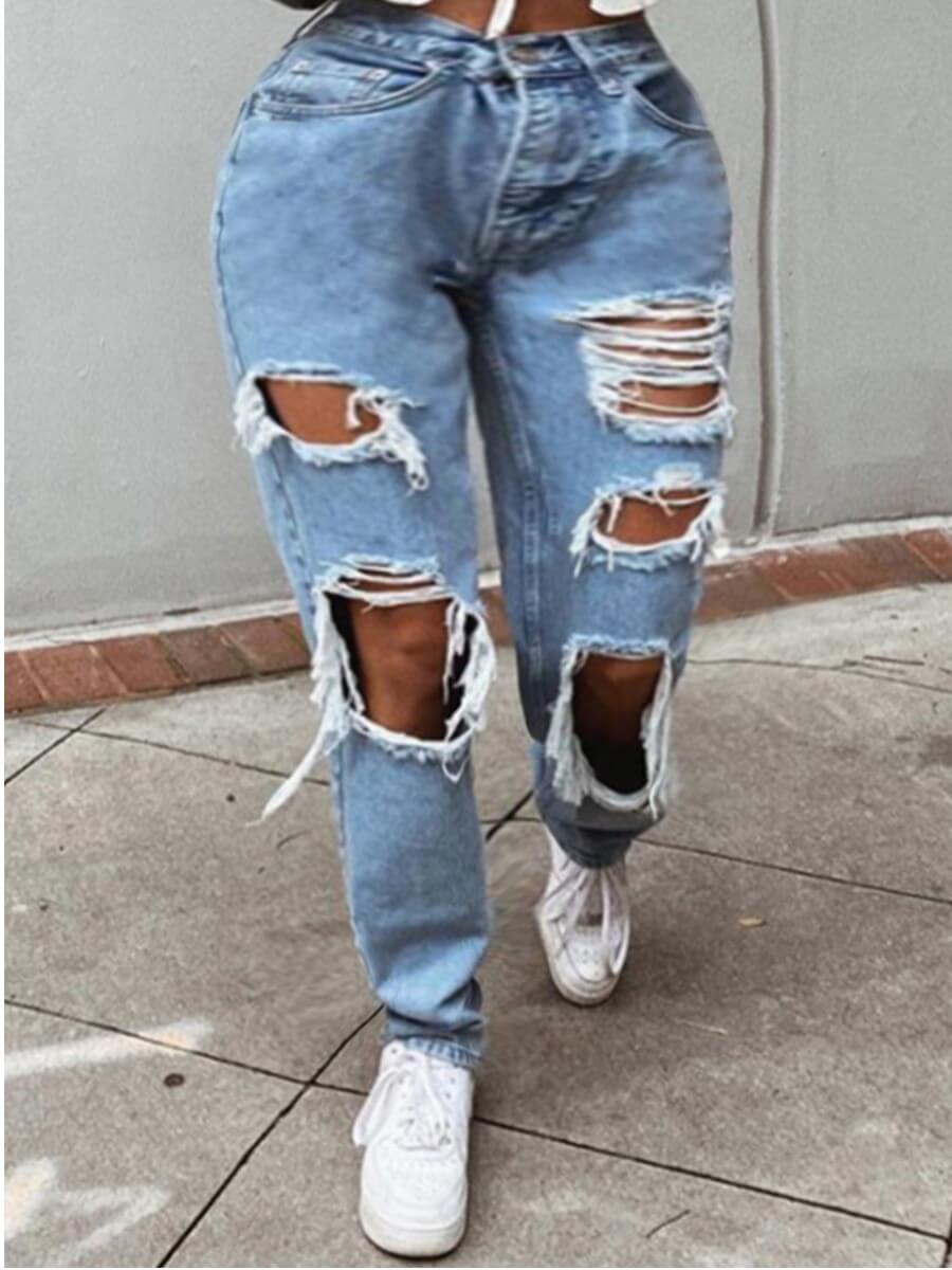 

Lovely Street Broken Holes Blue Jeans