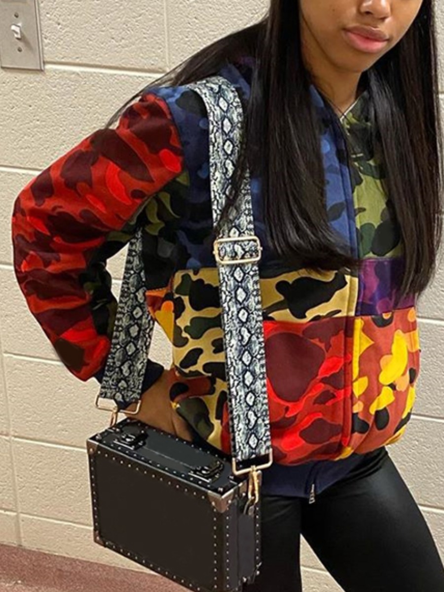 

LW Camo Print Color-lump Patchwork Coat, Multi