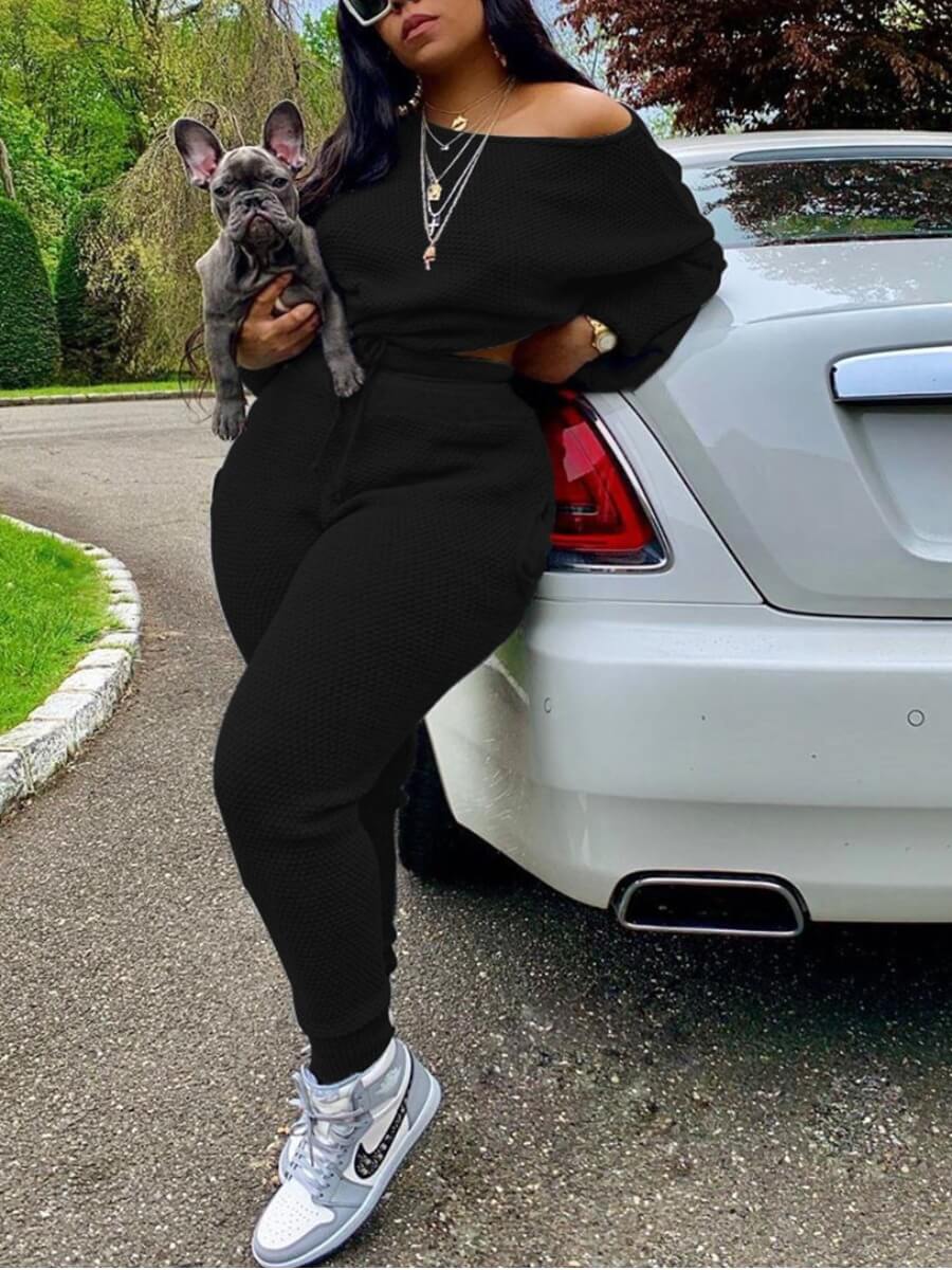 

Lovely Casual Loose Black Plus Size Two-piece Pants Set