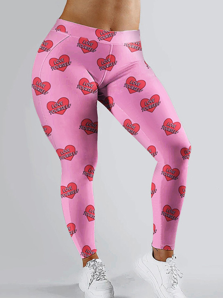 

Lovely Sportswear Print Skinny Pink Plus Size Pants