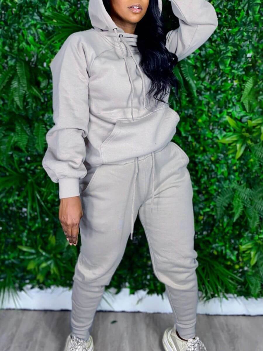 

LW Plus Size Casual Hooded Collar Basic Grey Two-piece Pants Set