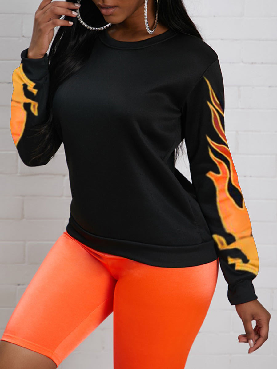 

lovely Street O Neck Print Black Hoodie