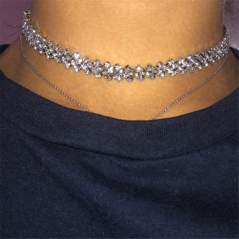 lovely Stylish Rhinestone Decorative Silver Necklace