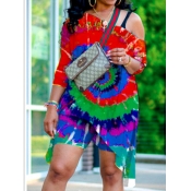 LW Plus Size Casual Tie-dye Asymmetrical Red Two-p