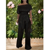 lovely Stylish Lace-up Black One-piece Jumpsuit