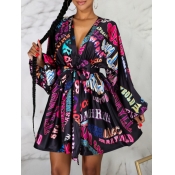 Lovely Street V Neck Letter Print Black Mini Dress