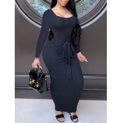 Lovely Casual U Neck Bandage Design Black Ankle Le