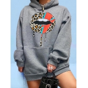 lovely Casual Hooded Collar Lip Print Grey Mini Dr