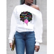 LW Casual O Neck Print White Hoodie