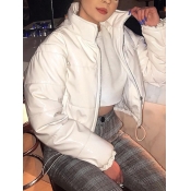 Lovely Casual Zipper Design White Short Parka