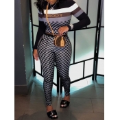 Lovely Trendy Print Patchwork Black Two Piece Pant