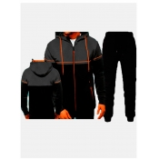 LW Men Hooded Collar Patchwork Sweatsuit Set