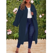 lovely Casual Loose Dark Blue Long Plus Size Coat