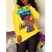 Lovely Casual O Neck Print Yellow Hoodie