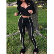 Lovely Sportswear Patchwork Black Two Piece Pants 