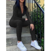 Lovely Sportswear Zipper Design Black One-piece Ju