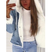 Lovely Casual Hooded Collar Patchwork White Denim 