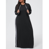 Lovely Casual Hooded Collar Patchwork Black Maxi P