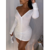 lovely Sexy V Neck Zipper Design White Mini Dress