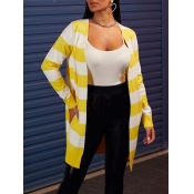 Lovely Stylish Striped Yellow Long Cardigan