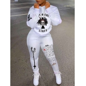 Lovely Street Hooded Collar Print White Two Piece 