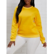 Lovely Casual O Neck Basic Yellow Hoodie