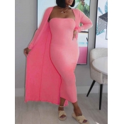 LW Casual Basic Pink Two Piece Skirt Set