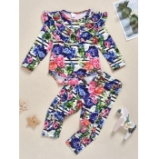 lovely Casual O Neck Floral Print Multicolor Girl 