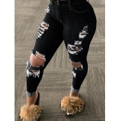 LW Plus Size High Stretchy Broken Holes Black Jean