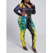 Lovely Trendy Graffiti Print Zipper Design Yellow 