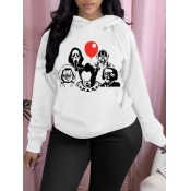 Lovely Street Hooded Collar Skull Print White Plus