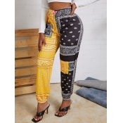 lovely Street Print Patchwork Black Pants