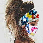 LW Butterfly Print Blue Face Mask(With Headband)