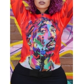 Lovely Street Print Red Plus Size Jacket