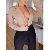 lovely Stylish Turn-back Collar Basic Khaki Blazer