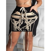 LW SXY Trendy Bandage Design Black Skirt