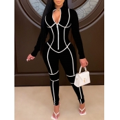 LW BASICS Sportswear Zipper Design Patchwork Black