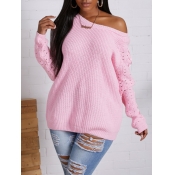 Lovely Casual Hollow-out Pink Sweater